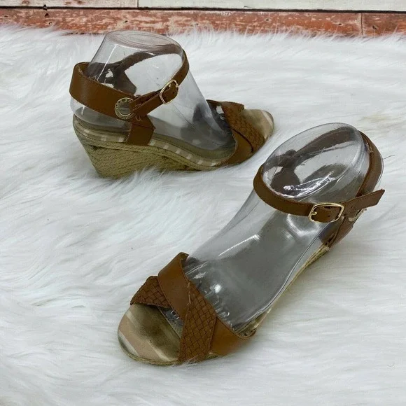 Sperry Women's Open Toe Espadrille Rope Wedge Sandals Size 8.5 Brown Tan Leather - Picture 4 of 8